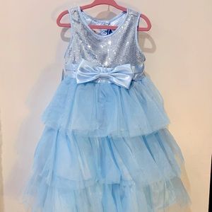 Blue and silver little girl’s holiday tulle and sequin dress